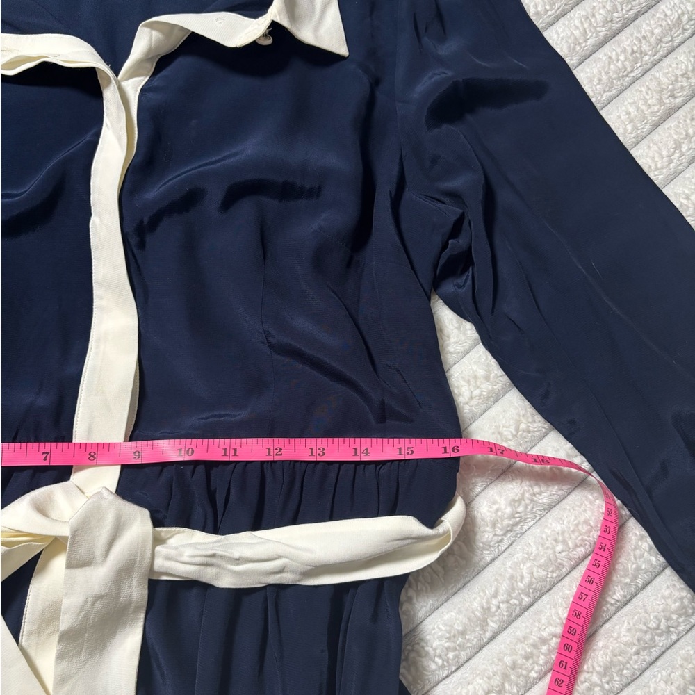 Talbots Elegant Navy and Cream Long Sleeve Dress NWOT - Picture 9 of 13